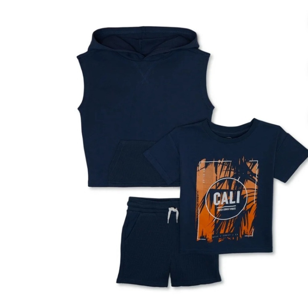 Navy Blue and Orange Graphic Hoodie Set